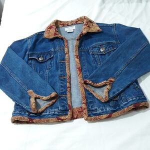 Tasha Polizzi Collection Vintage Jacket Denim Tapestry Trim Blue Size XL
